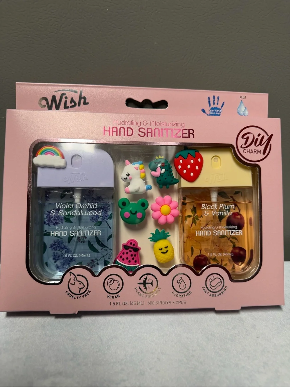 Wish Kids Hydrating Hand Sanitizer Duo with Fun DIY Charms - Purple & Yellow
